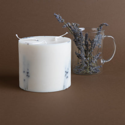 Lavendel Stumpenkerze groß mit 3 Dochte